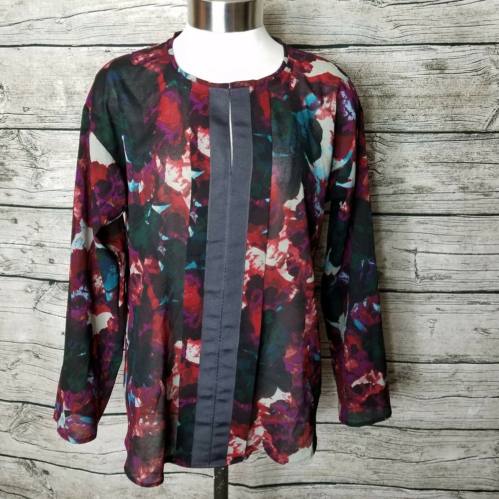 SIMPLY VERA WANG Black Purple Flowering Long Sleeve Tunic Size PL